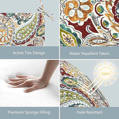 LVTXIII Outdoor Seat Cushions Seasonal Replacement Chair Cushions, Patio Chair Pads with Ties for Dining Chairs and Garden Furniture, Square Back, 19"x19"x2", 4 Pack, Paisley Chilli