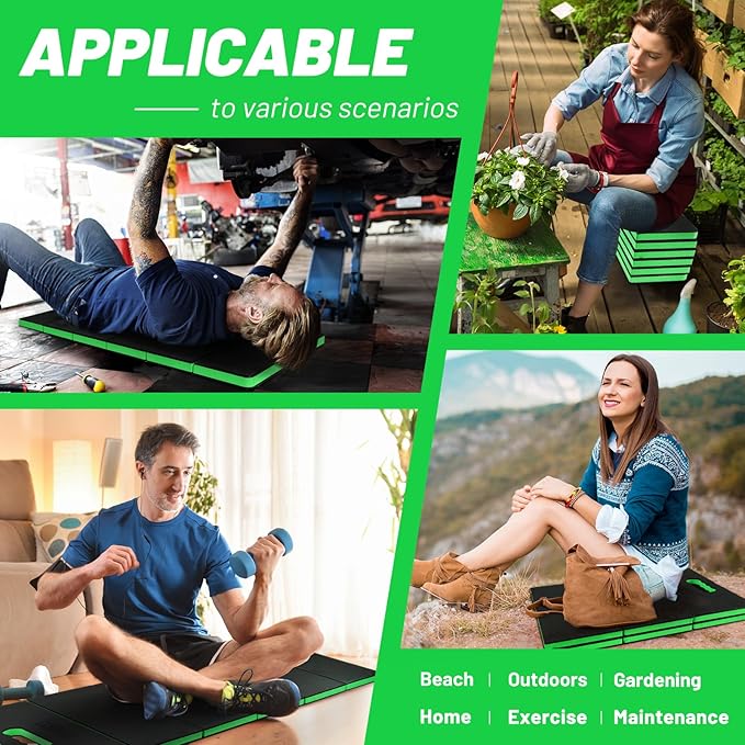 Foldable Extra Thick Kneeling Pad, 44.9 * 15.8 * 0.9" Portable EVA Foam Knee, Pads for Garage, Gardening, Yardwork, Workshop, Green & Black