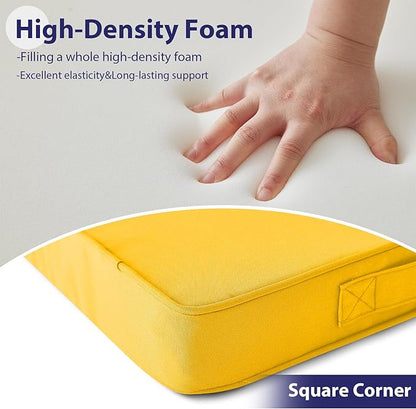 Outdoor Chair Cushions Set of 4,Waterproof Outdoor Seat Cushions for Patio Furniture,Patio Chair Cushion with Handle and Ties, Square Out Door Chair Pads,17" x 16" x 2", Yellow