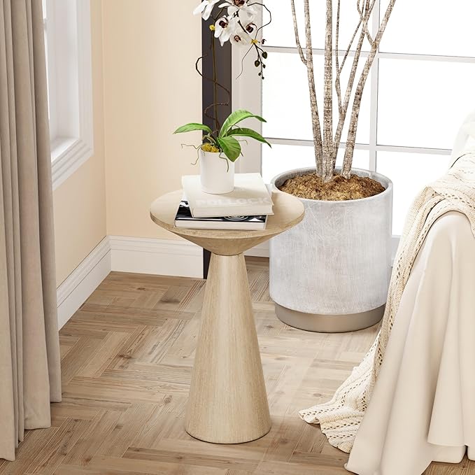COZAYH Small Pedestal End Table Round Farmhouse Martini Table Wood Plant Stand Rustic Drink Table for Small Space Living Room, Distressed Grey
