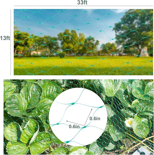 Unves Garden Netting, 13 x 33 FT Reusable Heavy Duty Bird Netting, Fruit Tree Net Covers for Seedlings Plants, Vegetables Protection, Green