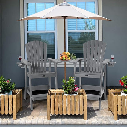 FUNBERRY Tall Adirondack Chairs Set of 2 with Removable Connecting Table, All Weather High Top Balcony Chair with Cup Holders
