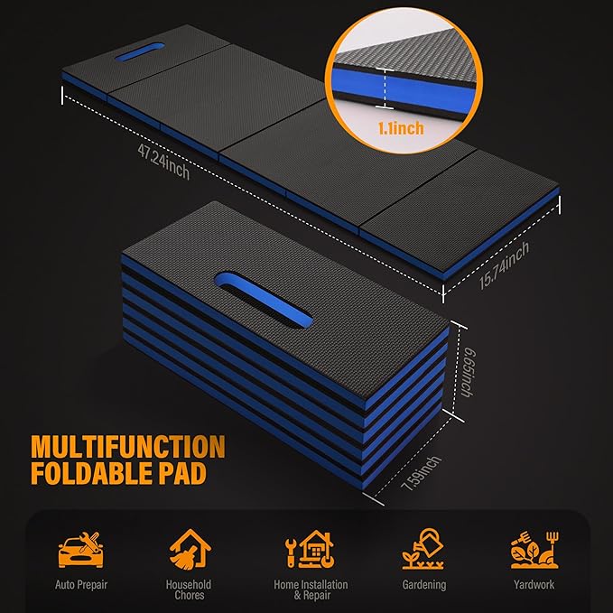 Foldable EVA Utility Mat with Handle, Heavy Duty Mechanic Mat for Kneeling, Workouts, Garages, Gardening, Camping, Picnics, Outdoor Adventures and Home Gyms, Blue