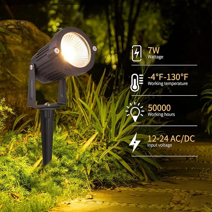 REEGOLD Low Voltage Landscape Lights Outdoor: 7W 700LM LED Landscape Lighting with Connectors for Tree Garden Yard Pathway | 12V 24V Warm White 2700K Spotlights | IP65 Waterproof | 12 Pack