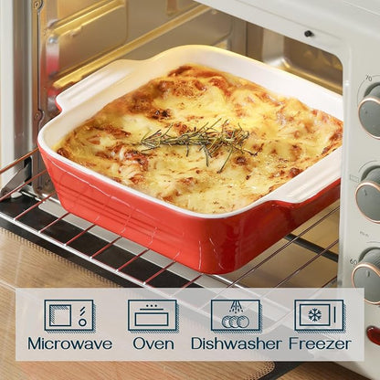 DOWAN 8x8 Baking dish, Square Baking Pan, Ceramic Casserole Dishes for Oven, Cake Pan with Handle, for Brownie, Lasagna, Casserole, 2 Quart, Home Gift, Wedding Gift, Red