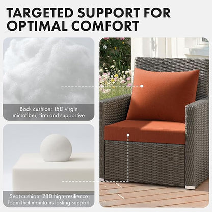 MIULEE Burnt Orange Outdoor Chair Cushion 22x22 Inch for Patio Furniture Linen Textured Waterproof & 3 Year Color Fastness Seat and Back Couch Cushion with Ties No Slip Design