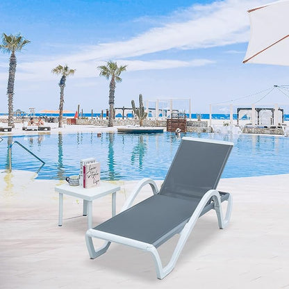 Domi Patio Chaise Lounge Outdoor Lounge Chair Adjustable Aluminum Pool Lounge Chair with Armrests, Side Table, All Weather Poolside Lounger for Deck, Lawn, Garden, Gray