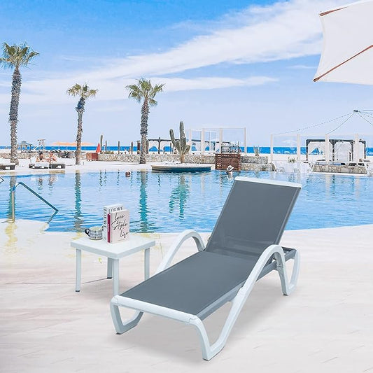Domi Patio Chaise Lounge Outdoor Lounge Chair Adjustable Aluminum Pool Lounge Chair with Armrests, Side Table, All Weather Poolside Lounger for Deck, Lawn, Garden, Gray