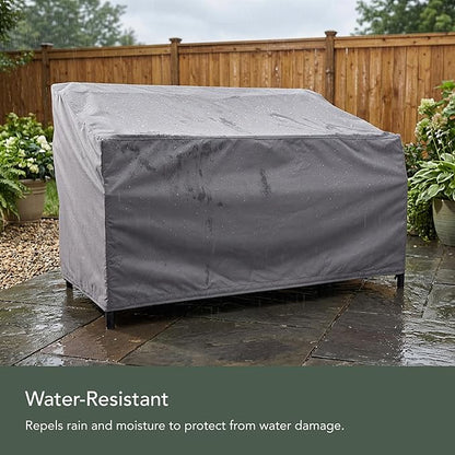 Covermates Elite Outdoor Patio Sofa Cover – Water-Resistant 300D Polyester, Double-Stitched Seams, Elastic Hem, Auto-Locking Drawcord & Mesh Vent for Moderate Weather, 74W x 32D x 34H, Charcoal