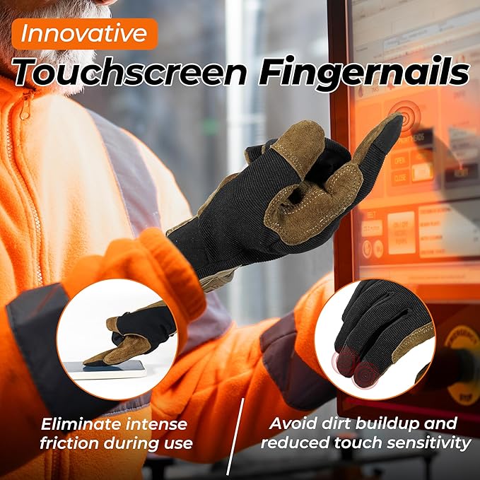 HANDLANDY Work Gloves for Men & Women, Utility Mechanic Working Gloves Touch Screen, Flexible Gardening Gloves for Yard