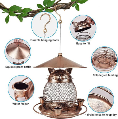 LBTING Bird Feeder for Outdoor, Squirrel Proof Metal Wild Bird Feeder Decoration for Hanging Outside Garden Yard, Cute Cat-Shaped