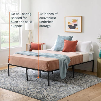 Linenspa Heavy Duty Metal Platform Bed Frame - No Box Spring Needed - Underbed Storage - Simple Toolless Assembly - 14” High - Sturdy - Steel Slats - Sleek Modern Design - Full Size