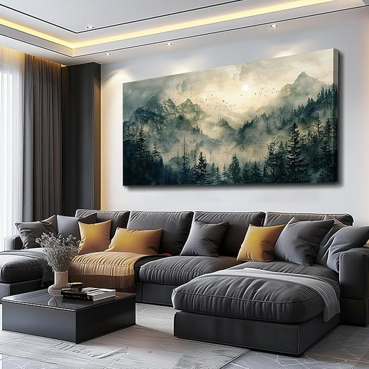 FUHAIHUA Canvas Wall Art For Living Room Framed Wall Decor For Bedroom Modern Office Wall Decoration Forest Fog Landscape Paintings Farmhouse Pictures Artwork Room Aesthetic Home Decor 20x40 In