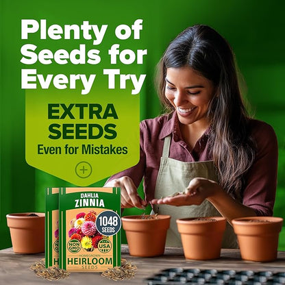 HOME GROWN USA Premium Zinnia Dahlia Seeds Pack for 2026,1048 Non-GMO Flower Seeds, Vibrant Zinnia Elegans for Planting Pollinator Gardens, Borders & Containers, Easy-to-Grow Outdoor Blooms