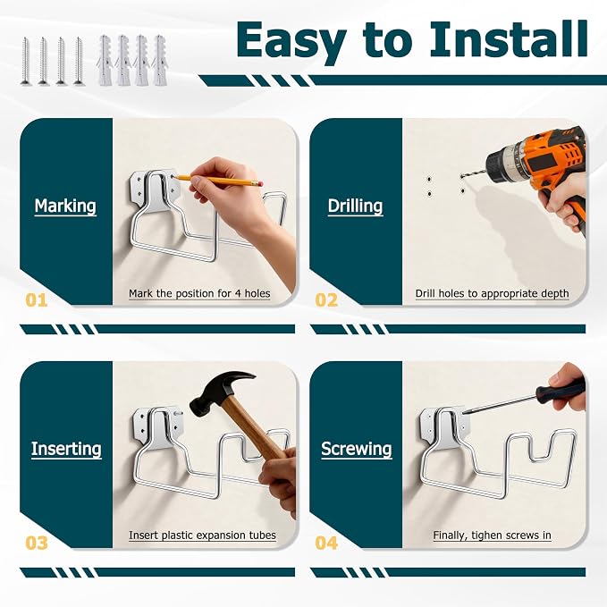 18/0 Stainless Steel Garden Hose Holder Hook, HaSteeL Metal Wall Mount Hanger For Outside Yard Water Vacuum Expandable Hose Extension Cords Storage, Rust Resistant, Hose Nozzle Groove (1 Pack)