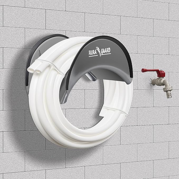 FLORA GUARD 29cm Hose Hanger, Wall-Mounted Metal Hose Holder, Anti-Corrosive Hose Bracket for Wall Storage (Grey)