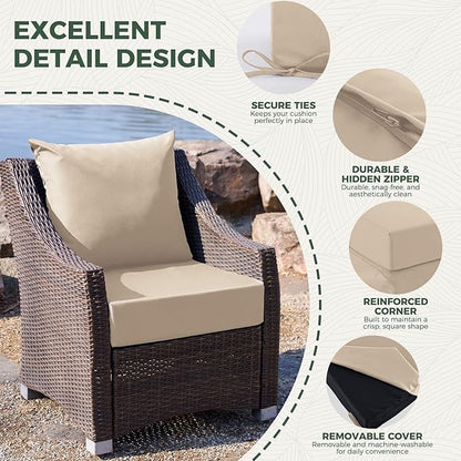 Outdoor Cushions for Patio Furniture, Outdoor Seat Cushion Set 24 x 24 x 4 Inch, Waterproof & Fade Resistant Outdoor Chair Cushions, Deep Seat Patio Cushion with Removable Cover, Beige