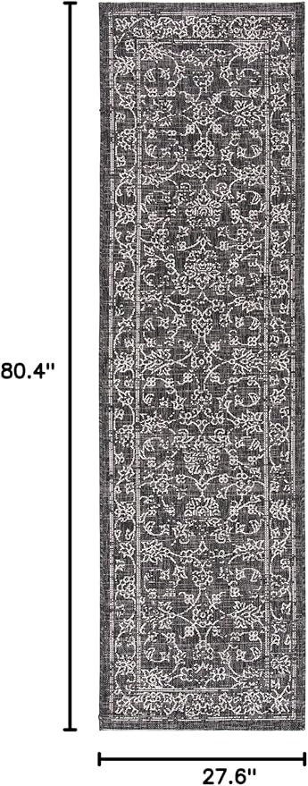 SAFAVIEH Washable Rug Outdoor Courtyard Collection - 2'3" x 6'7" Runner, Black & Ivory, Non-Shedding & Easy Cleaning, Ideal for Patio, Entryway, Mudroom, Hallway, Kitchen (CY8680-36621)