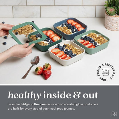 Glass Food Storage Container with Lid, 6-Cup Medium Rectangle | Microwave-Safe Airtight Lid, Oven-Safe Ceramic-Coated Glass | Zero Plastic, No PFAS/PFOA/BPA, Reusable [Crema]