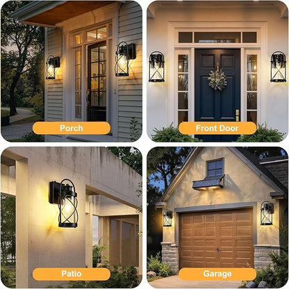Dusk to Dawn Outdoor Wall Lights Fixtures, Waterproof Exterior Lighting Fixtures with Photocell Sensor,Vintage Black-Bronze Metal Cage Lantern Outside Lights for Porch Patio House Garage（2 Pack）
