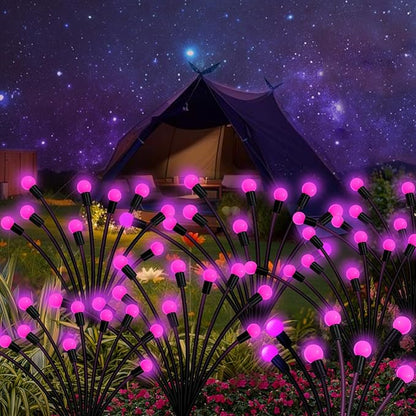Kohlrabi Solar Garden Lights Outdoor, 2 Pack 16 LED Solar Pink Firefly Lights Waterproof, Sway by Wind, Swaying Light for Yard Patio Backyard Garden Planter Flower Bed Pathway Outdoor Decoration