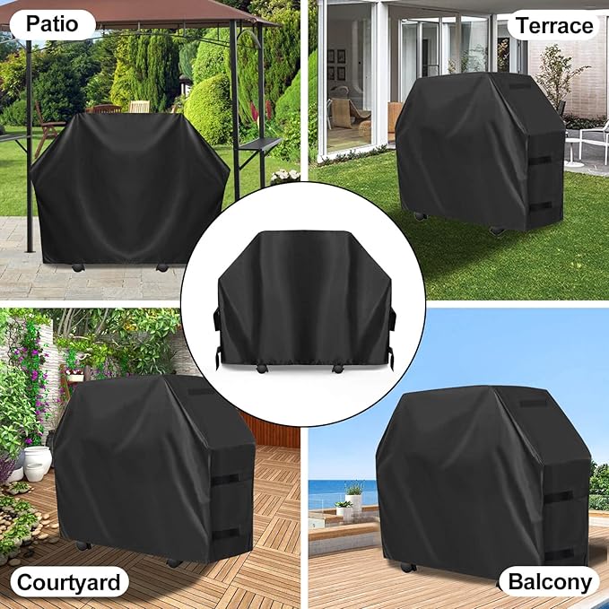 OutdoorLines Waterproof Heavy Duty BBQ Grill Cover - Universal Barbecue Grill Covers UV Resistant Barbeque Gas Grill Cover for Outdoor Outside Grill, 72L x 26W x 51H Inch, Black