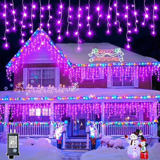 640 LED Icicle Lights for Outside 66ft Purple Christmas Lights Outdoor 8 Modes with 120 Drops Waterproof Christmas Icicle Light Plug in for Indoor House Party Holiday Decorations
