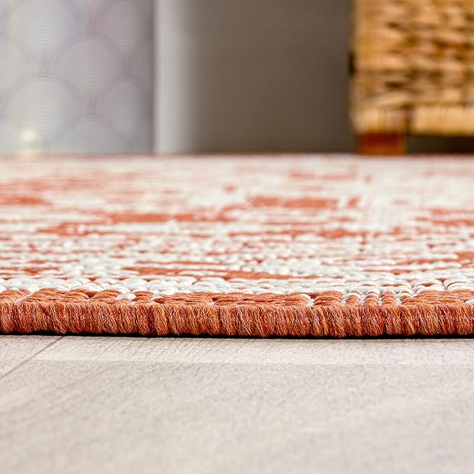 JONATHAN Y Medallion Weave Indoor Outdoor Area Rug 4X6 Orange/Cream, Sinjuri Textured for Backyard, Patio, Porch, Easy-Cleaning, High Traffic, Pet-Friendly, Non-Shedding (SMB101F-4)