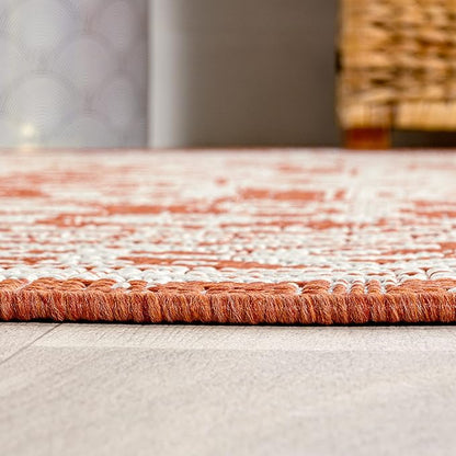 JONATHAN Y Medallion Weave Indoor Outdoor Area Rug 4X6 Orange/Cream, Sinjuri Textured for Backyard, Patio, Porch, Easy-Cleaning, High Traffic, Pet-Friendly, Non-Shedding (SMB101F-4)
