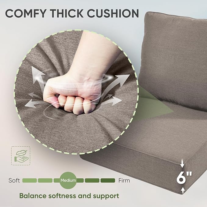 Outdoor Chair Cushions Set of 3, Waterproof 24x24 Patio Chair Cushion, 6" Thickened Seat Cushion for Outdoor Furniture, Couch Cushion Replacement, Include 3 Back & 3 Seat Cushions, Thick/Grey