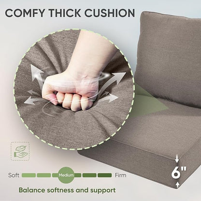 Outdoor Chair Cushions Set of 3, Waterproof 24x24 Patio Chair Cushion, 6" Thickened Seat Cushion for Outdoor Furniture, Couch Cushion Replacement, Include 3 Back & 3 Seat Cushions, Thick/Grey