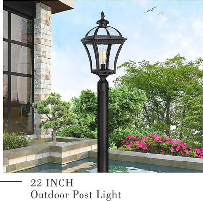 Emliviar 22 Inch Outdoor Post Light, Farmhouse Vintage Outside Pole Light for Yard, Aluminum with Seeded Glass, Black Finish, XE266P BK
