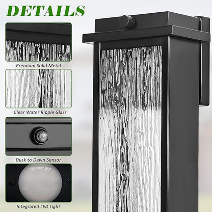 16" Black Dusk to Dawn LED Outdoor Wall Light, Large Exterior Lighting Fixture, Modern Outside Wall Mounted Porch Sconce, Waterproof Patio Lantern Lamp with Sensor, 1 Pack