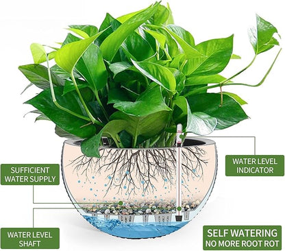 Dexceder 13.5 Inch Large Self Watering Hanging Planters Indoor Outdoor, Thickened Hanging Basket Flower Plant Pot with Water Level Indicator (Gray)