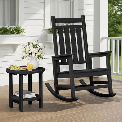SERWALL Round Outdoor Side Table Set of 2, HDPE Small Adirondack Double End Table, Black