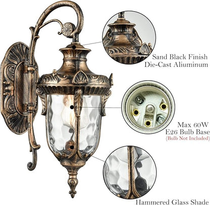 SAMTEEN Bronze Outdoor Light Fixtures Wall Mount 15.8" H Waterproof Exterior Wall Sconce with Hammered Glass Shade Outside Porch Light for House Garage Front Door