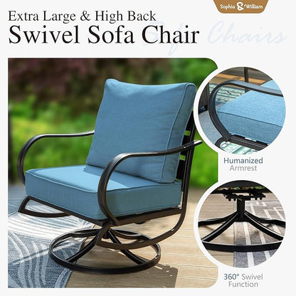 Sophia & William 2 Pieces Patio Furniture Sets Metal Sofa Chairs Patio Cushion Armchairs Swivel Sofa Chairs with Removable Cover for Garden Backyard Poolside Navy