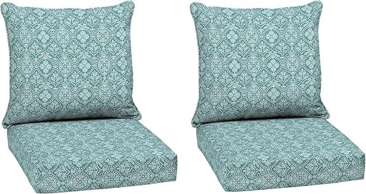 Arden Outdoor Deep Seat Cushion Set (2-Pack), 24 in x 24 in, Weather-Proof, Rain-Proof, Fade Resistant Patio Cushion for Chair, Sofa, and Couch Turquoise Daphne Medallion