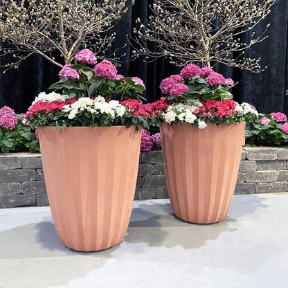 Crescent Garden Pleat Modern Decorative Planter, Indoor/Outdoor Pot, Resin Plant Pot with Drain Hole - 23" W x 23" H (Terracotta-Colored)