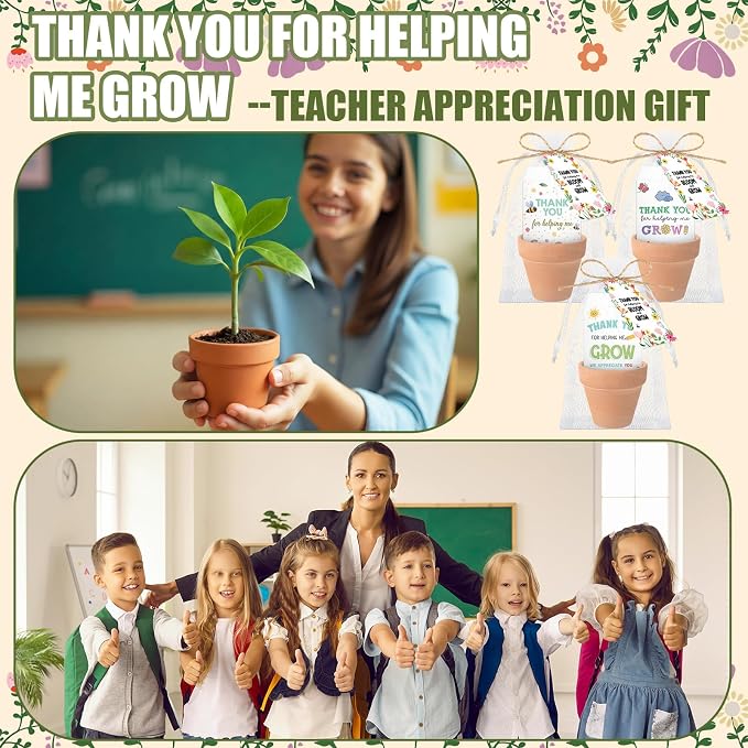 Reallnaive End of Year Teacher Gifts Thank You for Helping Me Grow Envelopes Seed Packets Include 24 Mini Terracotta Pots Seed Packets 24 Self Adhesive Envelopes Thank You Tags Gifts