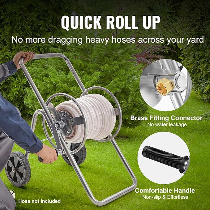 VEVOR Hose Reel Cart, Hold Up to 175 ft of 5/8’’ Hose (Hose Not Included), Garden Water Hose Carts Mobile Tools with Wheels, Heavy Duty Powder-Coated Steel Outdoor Planting for Garden, Yard, Lawn