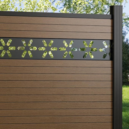 6 Feet×6 Feet Privacy Fence, Outdoor Wood Plastic Composite Fence Panel, Waterproof Security Barriers Fencing, WPC (Brown, Floral (1 Panel - 2 Post))