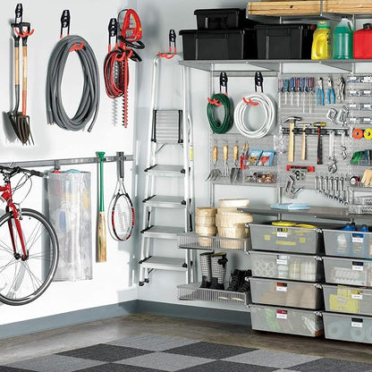 16 Pack Garage Hooks Heavy Duty, Industrial Wall Mount Garage Storage Hooks for Hanging Bike, Ladder and Garden Tools, Organization System with Mop Broom Holders, 100 LBS Capacity, Orange