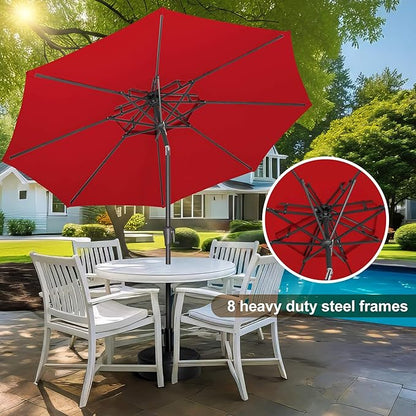 FLAME&SHADE 9ft Patio Umbrella - 2 Tiers Outdoor Umbrella with Push Button Tilt and Crank for UV Protection, Table Market Umbrella for Garden, Deck, Backyard, Pool and Beach(Red)