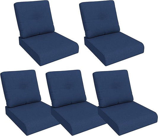 Outdoor Chair Cushions Set for Patio Furniture, 22x25/22x24 Inch, Waterproof & Fade Resistant Patio Chair Cushions, Thick Patio Furniture Cushion for Chair, Sofa, and Couch (Blue, 5 Set)