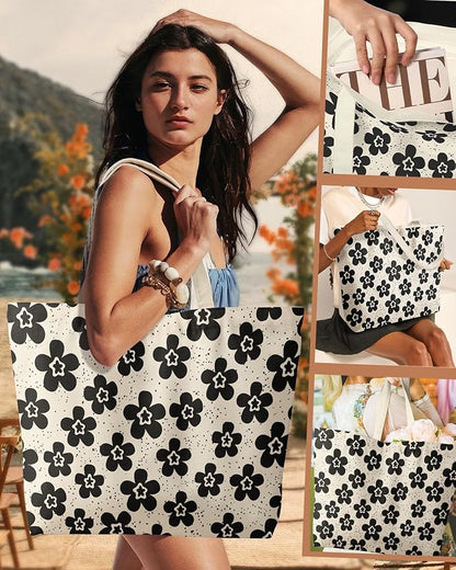 Miss Adola Large Tote Bag for Women - Canvas Tote Bag with Zipper Aesthetic Reusable Shoulder Bag for Gym, Travel, Work