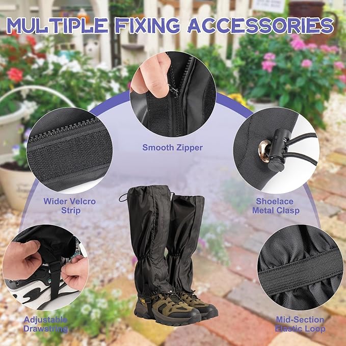 Lawn Care Leg Gaiters, Waterproof Lower Legs Gaiter Outdoor, 15.74" x 10.23" Adjustable Weed Eating Leg Protectors for Men and Women, Leg Guards Boot Legging Gaiters fo Garden Farm Working, Black