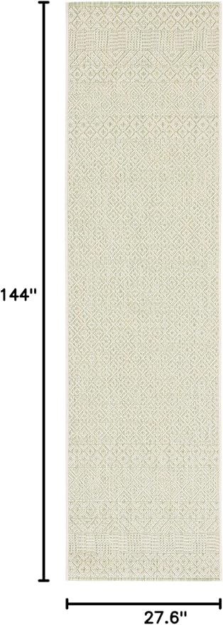 SAFAVIEH Washable Rug Outdoor Courtyard Collection - 2'3" x 12' Runner, Beige & Green, Non-Shedding & Easy Cleaning, Ideal for Patio, Entryway, Mudroom, Hallway, Kitchen (CY6235-21812)