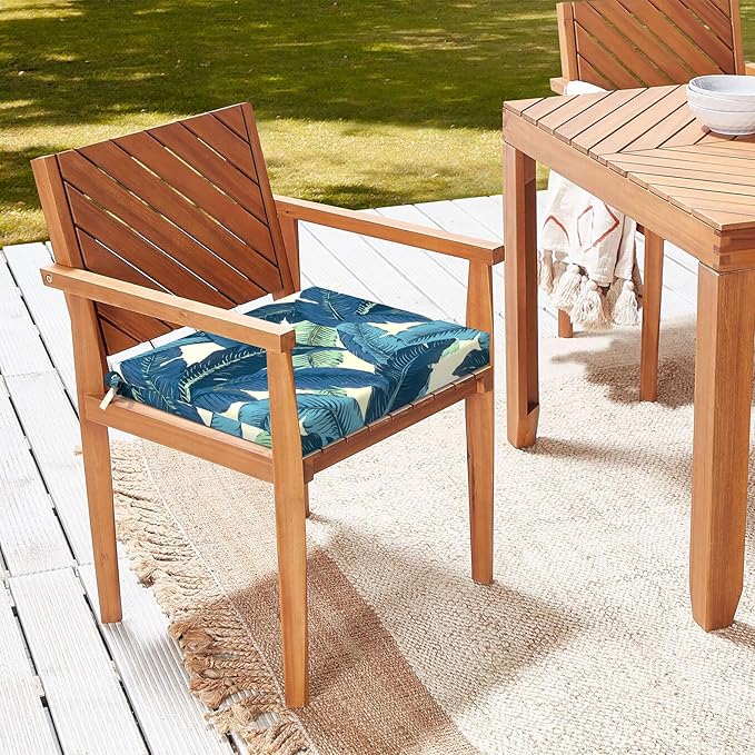 LVTXIII Outdoor Seat Cushions Set of 4 Square Corner Chair Cushions with Ties, Patio Chair Pads for Home Office and Patio Garden Furniture Decoration 18.5"x16"x2", Swaying Palms Blue