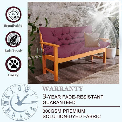 Outdoor Swing Cushions 3 Seater Waterproof, Replacement Bench Cushions for Outdoor Patio Furniture with Backrest, Porch Swing Cushion with Ties for Lawn and Garden (Wine red, 40x47in)